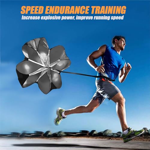Running Parachute for Speed Training, 56 inch Resistance Parachute for Athletes, Sprinting & Football Training Equipment with Adjustable Waist Belt, Drag Chute to Improve Velocity & Explosive Power - color: Black-Velcro belt