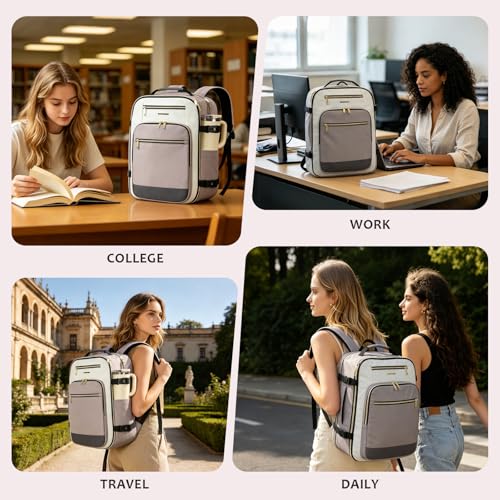 EMPSIGN 40L Travel Backpack for Women & Men, Airline Approved Carry On Backpack, TSA Personal Item Bag Waterproof, Overnight Weekender Essentials Backpacks for Business fits 17" Laptop, Dusty Pink - color: Beige/Dusty Pink/Grey