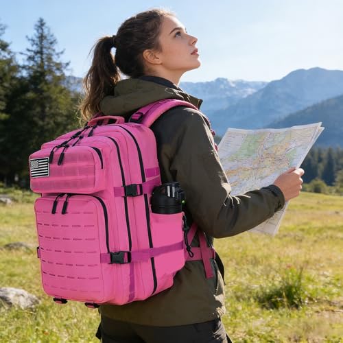 Military Tactical Backpack 45L/25L 3 Day Assault Pack Molle Daypack Hiking Backpack for Men and Women - color: Rose, size: 45L