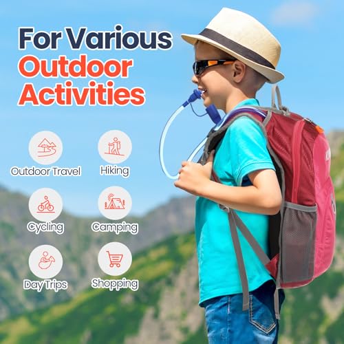 Shinylin 2 Pcs Kids Hydration Backpack with 1.5L Water Bladder Lightweight Kids Hiking Backpack Water Rucksack for Boys Girls Climbing Running - color: Rose Pink, Green, style: Classic