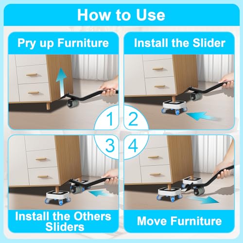 New Upgrade Furniture Sliders, Furniture Dolly with 360° Rotatable Wheels, Furniture Movers for Moving Heavy Duty Sofa, Bed, Load Capacity Up to 900lb - size: 1.25in wheels + 1 pry bar