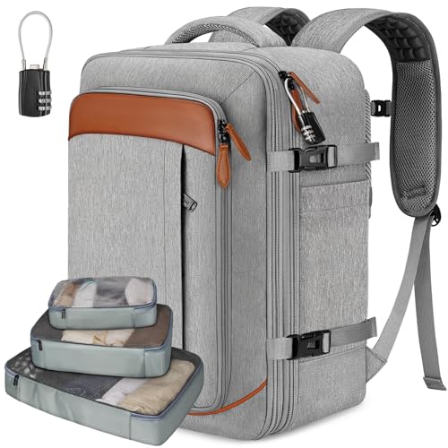 Vancropak Carry on Backpack, Flight Approved 18x14x8 Travel Backpack with 3 Packing Cubes, Expandable Large 40L Travel Bag fits 17.3" Laptop, Anti Theft Luggage Suitcase Weekend for Women Men, Grey - color: Grey