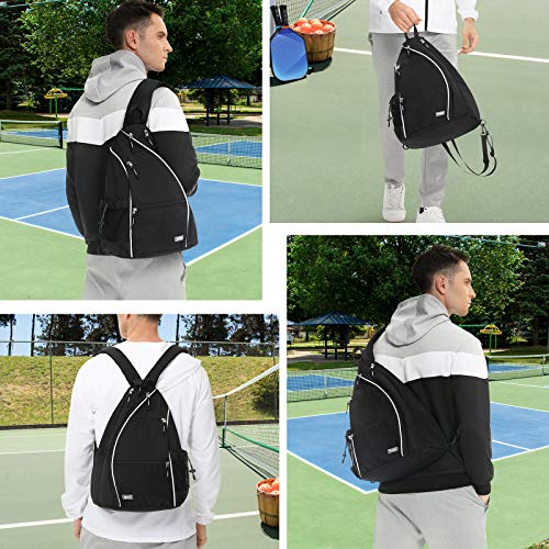 Sucipi Pickleball Bag for Men & Women,Convertible Backpack with Fence Hook - color: Deep Black, size: Medium