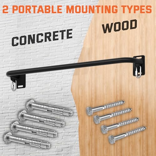 36" Heavy Duty Pull Up Bar Wall/Joist Mounted, 600 LB Capacity, Multi-Grip Bar for Garage & basement rafter Use - All-in-One Workout Station with Carabiners & Space-Saving Design - color: Black