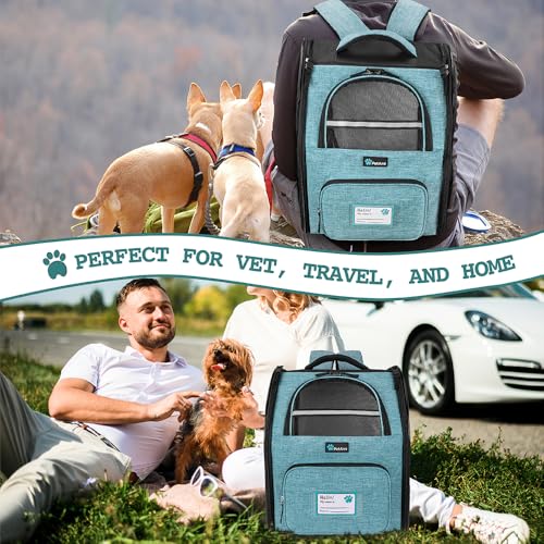 PetAmi Dog Backpack Carrier for Small Large Cat, Pet, Puppy, Ventilated Pet Hiking Backpack Travel Bag, Airline Approved Cat Backpack Carrier, Camping Biking Dog Bag Up to 18lbs Pet, Teal Turquoise - color: Sea Blue
