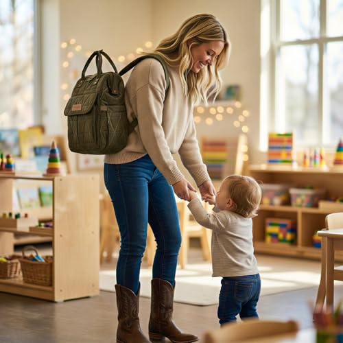 Montana West Wrangler Diaper Bag Backpack Baby Essentials Bag Quilted Travel Backpacks with Insulated Pockets, Portable Changing Pad, Stroller Straps, Pacifier Case - color: Green
