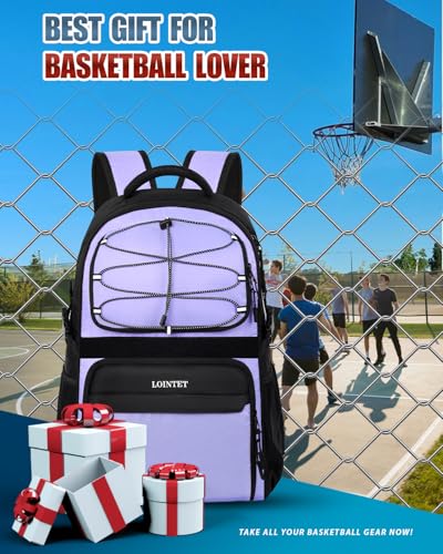 LOINTET Basketball Bag Backpack with Ball Holder Shoes Compartment, Large Basketball Accessories Sports Bag - color: Light Purple