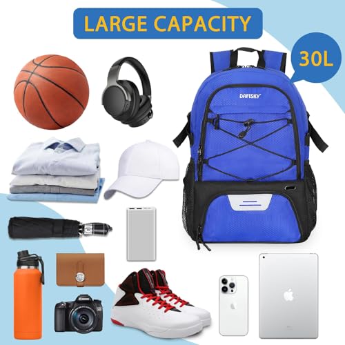 DAFISKY Basketball Backpack Sports Bag | Basketball Bag with Shoe Compartment and Ball Holder, 30L Large gym bag for boys girls - color: Blue