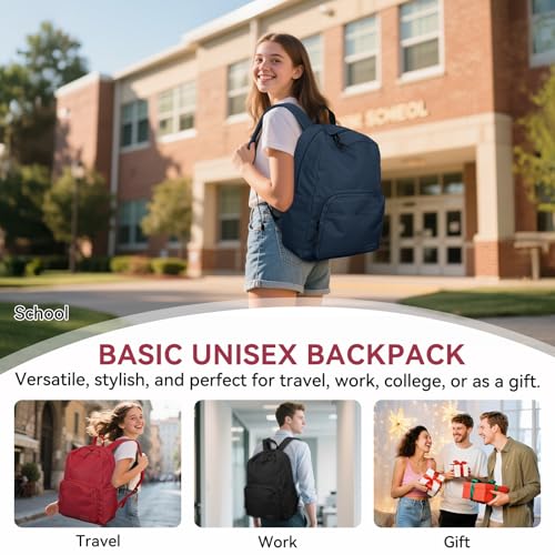 VASCHY School Backpacks, Lightweight Bookbag Schoolbag for Girls Casual Basic Simple Daypack for Women Red - color: Red