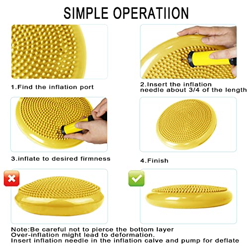 Wobble Cushion, Balance Disc, Wiggle Seat, Balance Pads for Physical Therapy, Stability Disc, Wobble Board for Dogs, Office, Sensory Kids, Classroom with Spiky Massage Ball - color: Yellow