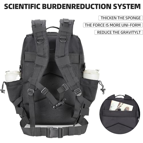 Lovelinks21 45L Tactical Assault Backpack 3 day assault pack with Molle Waterproof backpack Rucksack for Tactical Backpacks (Black Rose) - color: Black Rose