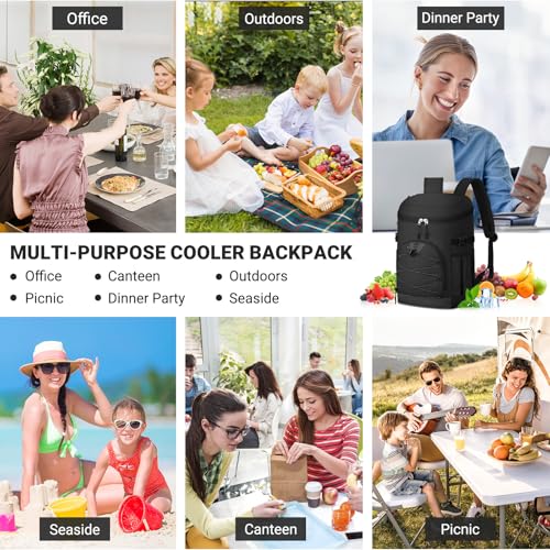 NECKORY Cooler Backpack, Lightweight and Soft Backpack Cooler for Men Women, Insulated Lunch Bag for Camping Traveling Hiking - color: Black