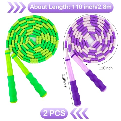 Jump Rope for Kids, Adjustable Jump Ropes for 4 5 6 7 8 10 12, Tangle Free Jumping Rope Age 8-12, Segmented Soft Beaded Skipping Rope for Women Fitness - color: Green and Purple