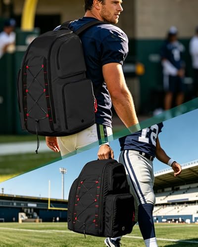 Smasrob Football Equipment Bag, Football Backpack, Football Gear Bag | Separate Shoe Compartment, Insulated Pocket and Fence Hooks, for Adult and Youth - color: Black