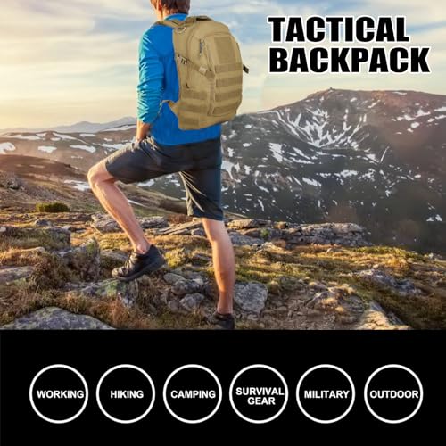Small Tactical Backpack Military Daypack 12L Molle Bag Rucksack Army Daypack for Outdoor,Hiking,Camping,Travel (Tan) - color: Tan