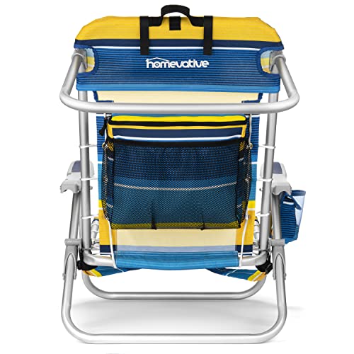 Homevative Cooler+ Folding Backpack Beach Chair with 5 Positions, Towel bar, XL Cooler Pouch, Storage Net, Cup and Phone Holder, Sunshine, 2 Pack - color: Sunshine