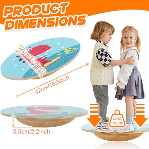 Wobble Balance Board for Kids Wooden Rocker Board Load 123Lbs, Active Play and Exercise for Toddler - color: Red