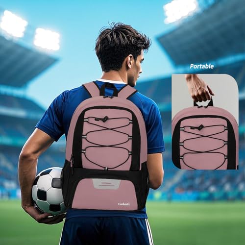 Goloni Soccer Bag, Basketball Bag with Ball Compartment & Shoe Compartment,Large Soccer Backpack for Basketball,Gym,Football - color: Brown