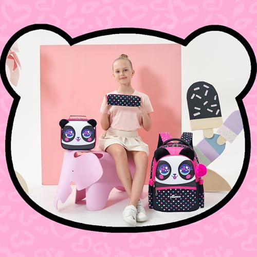 Panda Kids Backpacks for Girls School Bag with Lunch Box School Backpack for Girls Set Cute Bookbag for Kindergarten - color: Black Panda