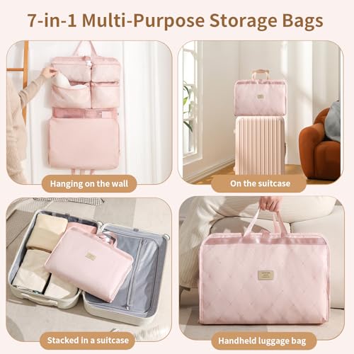 7-in-1 Travel Storage Bag, Foldable Hanging Packing Cube with Compartments for Clothes, Pink - color: Pink