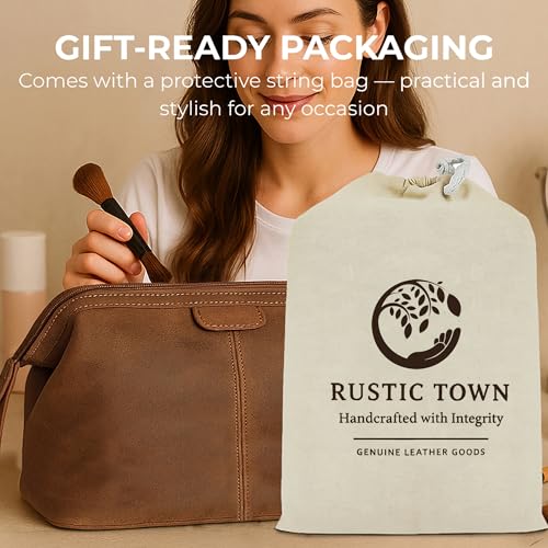 Leather Toiletry Bag for Men - Full Grain Travel Dopp Kit & Shaving Bag - color: Brown (Without Bottom Compartment)