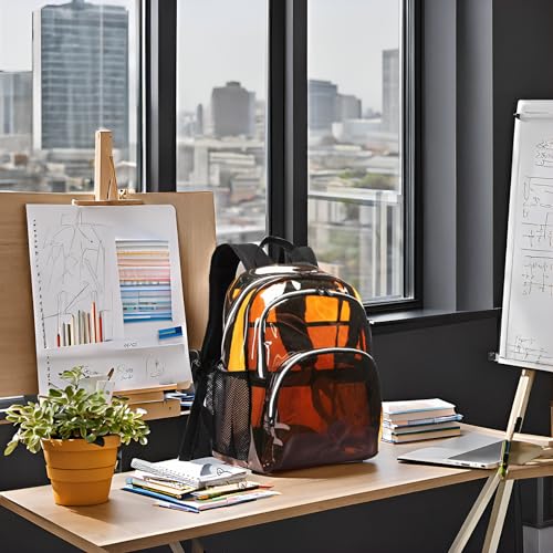 Clear Backpack, Clear Bag Stadium Large See Through Bookbag Heavy Duty PVC Transparent Backpacks for School - color: Clear Amber-1pack