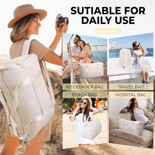 Weekender Bags for Women,Extra large 66L Expandable Travel Duffel Bag with Shoe Compartment,Toiletry Bag Set,Overnight Backpack Carry On for Outdoor,Hospital,Gym,Beach - color: White