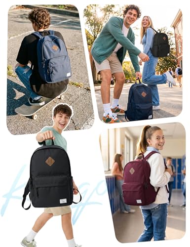 Kasqo School Backpack, Classic Lightweight Water-Resistant Daypack 17.8L Bookbag for Women Teens Girls Kids College,Travel, Work, Wine Red - color: Red