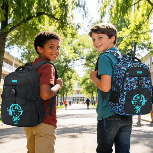 Bluboon Boys School Backpack, Lightweight Kids Bookbag for Elementary and Middle School, Water-Resistant Student Backpack Fits 15.6 Inch Laptop, Chest Strap, Multiple Pockets - color: Blue Graffiti
