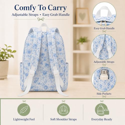 Bluboon Teens Backpack Set Girls School Backpack Lunch Box Pencil Bags Student Bookbags 3 in 1 (Blue Toile Floral 231) - color: Blue Toile Floral 231