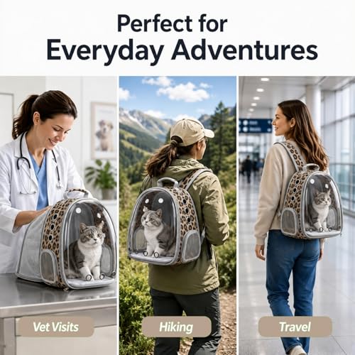 Expandable Cat Carrier Backpack with Bubble Window, Animal Print - color: Leopard Print