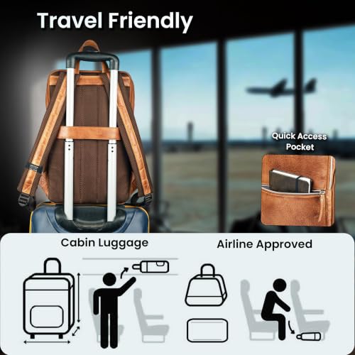 LEATHER VILLAGE Leather Laptop Backpack for Men with Trolley Strap 16L Slim - color: Sun Tan
