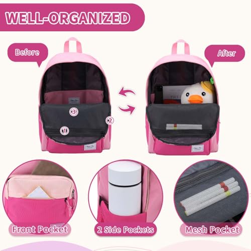 Chase Chic Kids Backpack for Boys - 17 inch School Backpacks for Toddler Girls Fits 6 to 12 Years Old - Lightweight Water Resistant Preschool Bookbag for Travel Daycare (Pink Rose Red) - color: Pink&rose Red