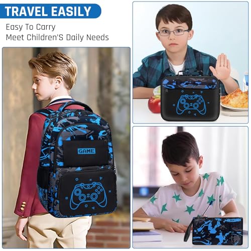 Glow in The Dark Backpack for Boys - 3pcs Game Boys Backpack for Kids Children Teens Elementary Middle School - 17″ Gamer Bookbag Travel Back Pack for Age 6-18 - color: Game001-backpack Set