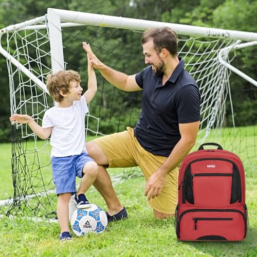 GMAK Soccer Backpack for Youth, Soccer Bag with Ball/Shoe Compartment for Football/Basketball/VB, Lightweight Training Pack - color: Red