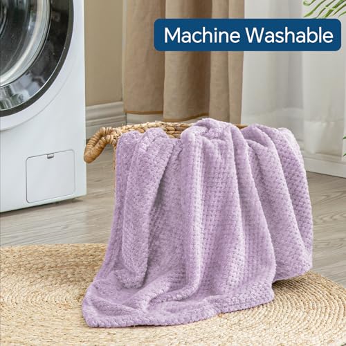 BEDELITE Travel Blanket with Bag, Ultra-Soft Jacquard Fleece Blanket with Luggage Sleeve & Backpack Clip, Airplane Blanket Travel Essentials, Lavender - color: Lavender