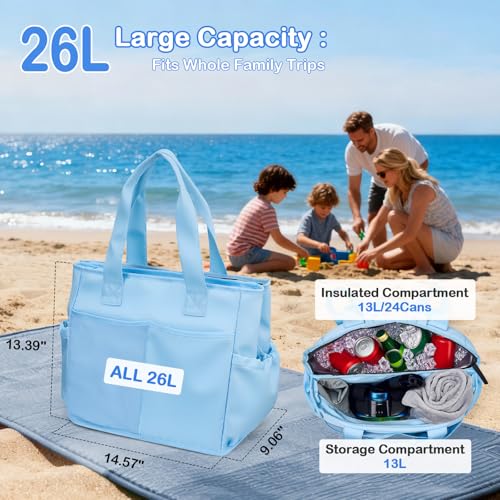 Odoland Soft Cooler Bag – Leakproof Insulated, Collapsible for Beach, Camping - color: Light Blue