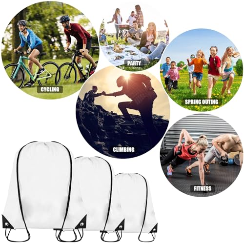 Grneric Drawstring Backpack Bulk 100Pcs Cinch Bag, Polyester Drawstring Bags for Gym Beach Sports Short Trip Party (White) - color: White