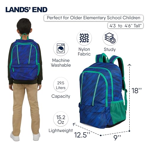 Lands' End Unisex Kids Large ClassMate Lightweight Durable Elementary School Backpack, Bright Blue - color: Bright Blue