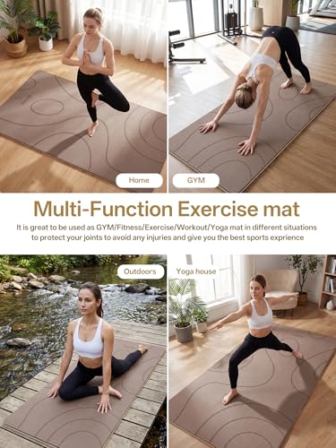 EaseUp Large yoga mat,73’x35.5’x0.4’,extra thick and wide,10mm pilates mat,non-slip exercise mat,workout mats for home gym - color: Brown/Beige