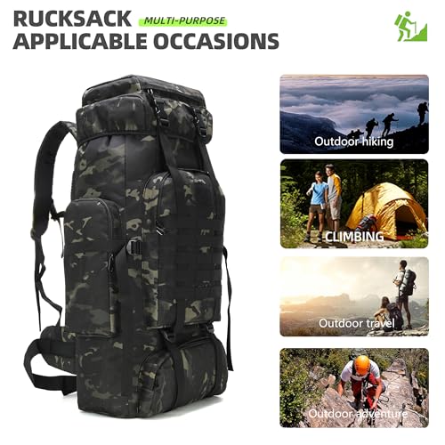 King'sGuard 70L Camping Hiking Backpack for Men Women Large Military Tactical Backpack Molle Rucksack Backpack for Outdoor - color: Black-2