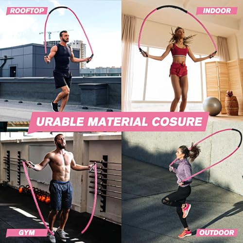 HPYGN Jump Rope, Weighted Jump Rope for Men women, 2.8lb 3.8lb 5lb Heavy Skipping Rope for Exercise, Adult Jumpropes for Home Workout, Improve Strength and Building Muscle,Total Body Workout Equipment - style: 2.8lb pink jump rope for women