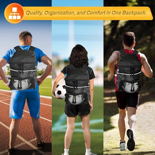 Vizari Soccer Backpack Soccer Bag | Water resistant Durable Equipment Bag for Football, Basketball, Volleyball | Cleats and Ball Compartment - Red,Blue,Black - color: BLK
