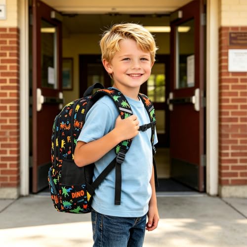 abshoo Lightweight Kids Backpack For Boys Bookbag (Dinosaur Black) | Multi-pocket,Front chest buckle,Reflective strip, Breathable widened strap, Elementary Kindergarten School Bags - color: Dinosaur Black