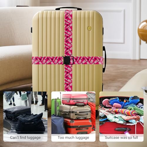 2 Pack Luggage Straps for Suitcases, Adjustable Travel Belt with Double Lock and Quick Release Buckle, Heavy Duty Nylon Bag Packing Strap, Bright Identifiers Business Travel Accessories-Pink Bottles - color: 24020 Pink Bottles