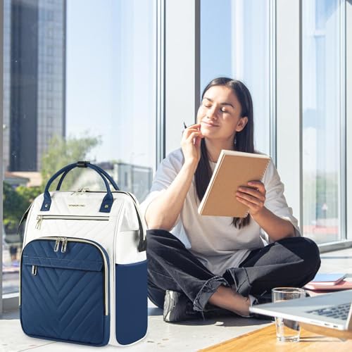 VANKEAN 17.3 Inch Laptop Backpack for Women Large Capacity - color: Beige/Haze Blue, size: 17.3 Inch