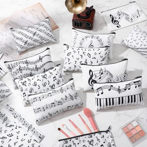 Reginary 20 Pcs Makeup Bags Gifts for Women Canvas Cosmetic Bags with Zipper Bulk Gift for Women Travel Purse Organizer Pouch Accessory, Toiletry Large Capacity, 7 x 4.3 Inch(Music) - style: Music