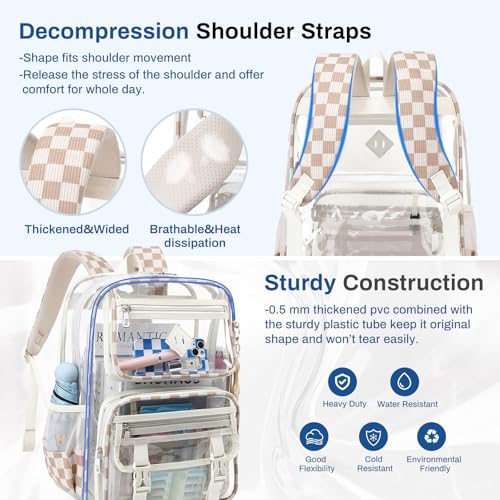 Sisipoet Clear Backpack for School, PVC Clear Bookbag Heavy Duty Transparent Backpack for Stadium Events See Through Bag - color: Khaki Plain