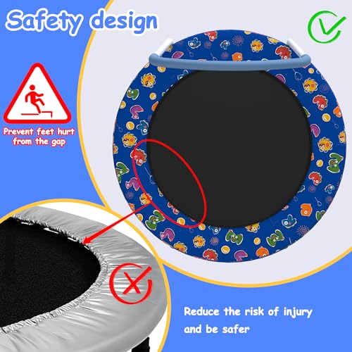 Mersco 36" Mini Toddler Trampoline with Handles, Indoor Quiet Kids Trampoline with Super Safety Mat and Durable Steel Frame, Indoor/Outdoor - color: Deep Blue Print