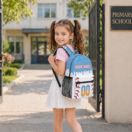 Personalized Baseball Drip Backpack, Blue Ice Cream Print Travel Bag, Multi Pocket Everyday Backpack (#3) - color: #3